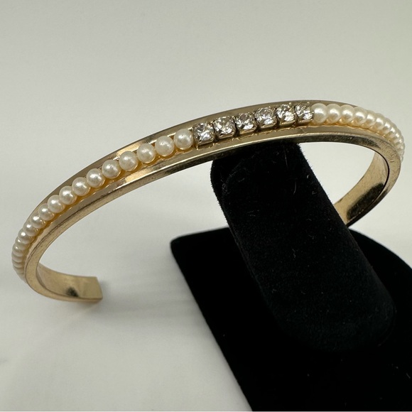 FAUX PEARL CRYSTAL BANGLE CUFF BRACELET GLAM - Picture 15 of 16